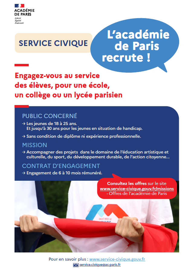 Service civique - l'académique de Paris recrute