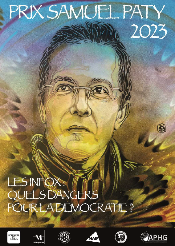 Affiche annonçant le 2e prix Samuel Paty représentant le visage de Samuel Paty