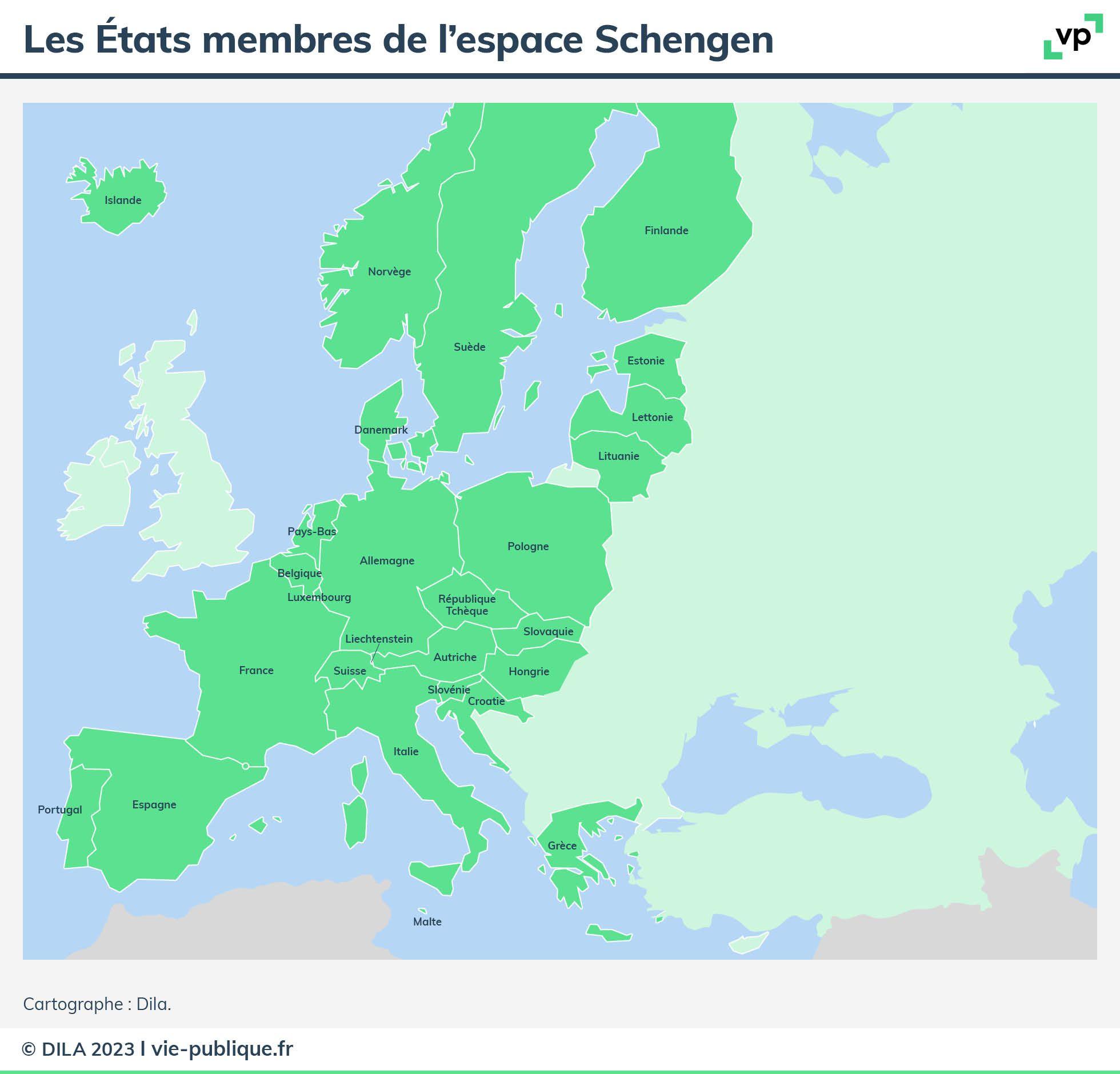 Carte des pays de l'espace Schengen
