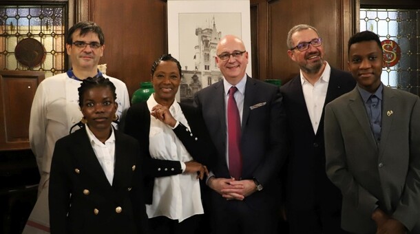 S. Savorgnan chef de La Démocratie, Babette de Rozières, Christophe Kererro Recteur de l’Académie de Paris, et Pascal Mousset co-pilote du CLEE 6/14