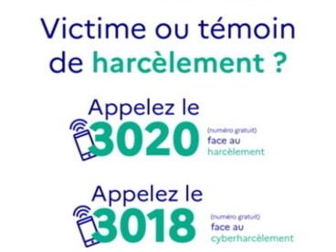 Numéro de téléphone harcèlement 3020, numéro de téléphone cyberharcèlement 3018